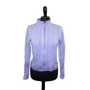 L.L. Bean Cable Knit Full Zip Cardigan Sweater Lavender Lilac Purple